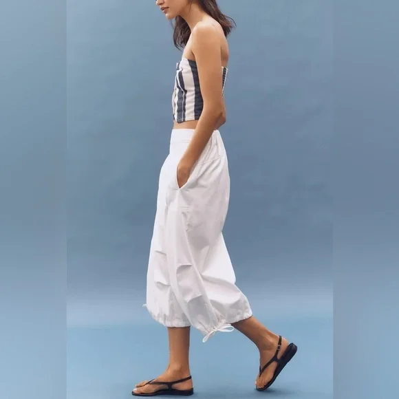 NWT! Anthropologie Pilcro Chalk White Crop Drawstring Cotton Pants - Medium 🎡 - Picture 4 of 5